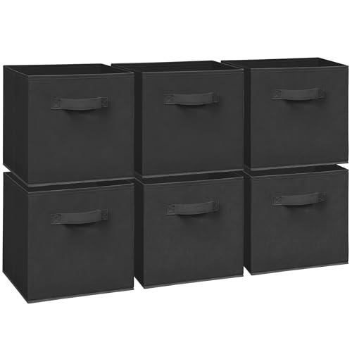 Cubes de rangement pliables en tissu noir lot de 6 bacs de 28.9 cm pour étagères et placard