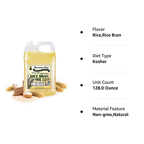 Rice Bran Oil | 1 Gallon (128 Ounces) | Kosher | All- Natural, Made From 100% Non-Gmo Rice | Rich In Vit E And Gamma Oryzanol | Unfiltered, No Trans Fat | By Heavenly Chef #TOP6