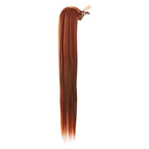 Prettyland static-free 24'' long clip-in straight extension hair-piece ponytail pigtail orange copper red R01 Cover