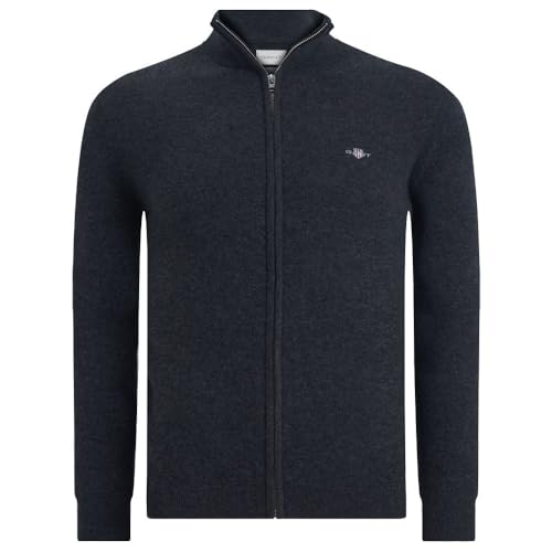 GANT Cardigan Extra Sottile in Lana di Agnello con Cerniera da Uomo, Miscela di Carbone Scuro., M