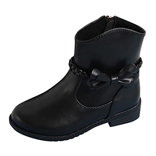 Girls Waterproof Outdoor Side Zipper Ankle Boots Bow Little Kid Low Heel Leather Western Boots Fall Booties