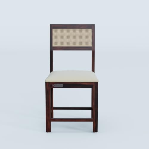 Image of DRIFTINGWOOD Amber Solid Sheesham Wood 6 Seater Dining Table Set with Rattan Back Chairs | Beige Velvet Cushioned Seating for Home & Dining Room (Walnut Finish, DIY)