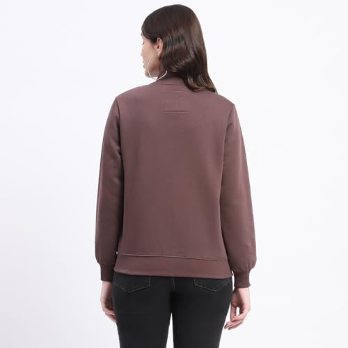 Image of Madame Placement Printed Zipped T Neck Sweatshirt for Women