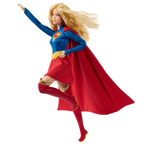 Image of Barbie Signature DC Supergirl Fashion Doll, Blonde with Super Hero Costume & Cape, Collector Doll in Displayable Packaging & Doll Stand