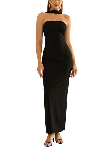 HTZMO Women Elegant Summer Bodycon Maxi Dress Halter Neck Formal ...