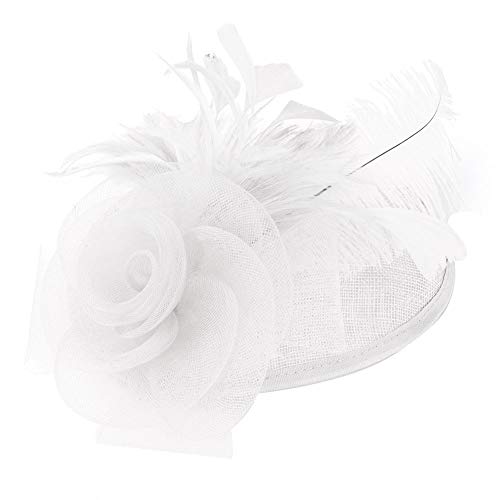 Fditt - Elegantes Sombreros de Novia para Bodas - Sombrero de Pluma - Sombrero de Iglesia para Mujer - Decoración de Fiesta de Estilo Inglaterra Blanco Blanco