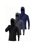 Hoodie Set，Camisas Con Gorro para Trabajo，Athletic Hooded Shirts with Built-in Face Cover, Black Navy Gray（3Pcs）(Three Color,Medium)