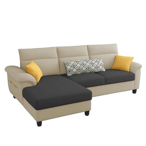 Image of Casaliving Seams LHS 4 Seater L Shape Sofa for Living Room (Cream Black Fabric) Premium Fabric Sofa