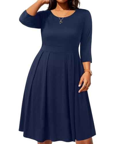 Pinup Fashion Plus Size Work Dresses - Fall Church Office Semi Formal Fit and Flare Midi Dress with Pockets2