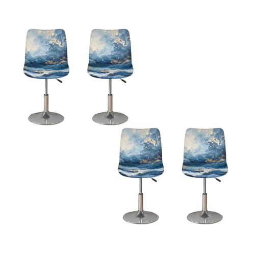 Image of Bar Stool Cover Stretch Counter Stools Pub Chair Slipcover for Dining Room Removable Anti-Scratches Spills Chair Covers for Dining Room Chairs Set of 4 Blue Waves Print