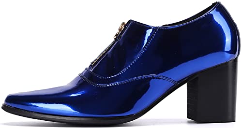 Santimon Mens Loafers Metallic Patent Leather Block-Heel Booties – Pointed-Toe Zipper Ankle Dress Shoes, Party Chunky Heels3