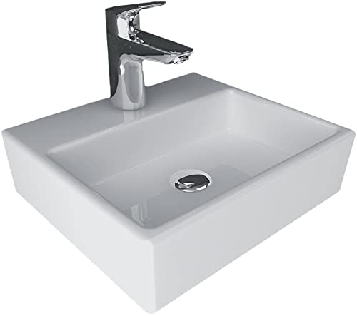 Alpenberger Waschbecken Klein | Handwaschbecken Gäste WC | Industrie Waschbecken | Gästeklo Waschbecken | Kleines Waschbecken mit Armatur Loch | Mini Waschtisch Spülbecken | Hänge - Aufsatzbecken Cover