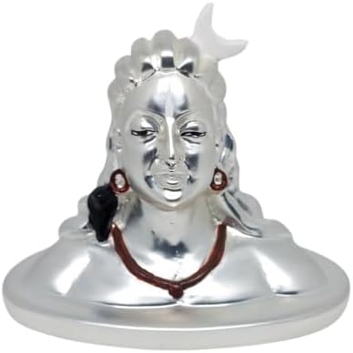 Resin Small Adiyogi Idol 999 Silver-Plated Matte Finish | Miniature Shiva Bust for Car Dashboard 3 inches