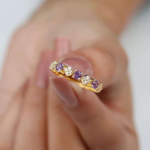 Natural Amethyst Diamond Half Eternity Band for Women, AAA Quality, Anniversary Ring (Ready to Gift)4