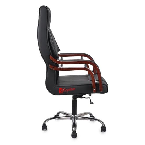 Image of GOYALSON Comfortable Revolving Chair for Director Principal Manager Office with arm Rest with Wheels and Cushioned seat Back Chair (1, Black, Wooden Handle High Back)
