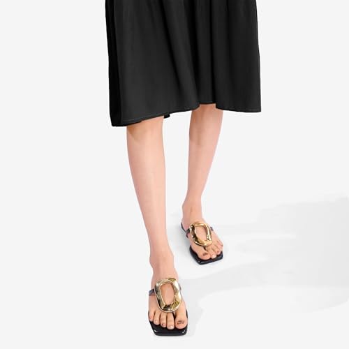 Flip-Flops Sandals for Women Comfortable Open Square Toe Slip on Beach Thong Sandals Casual Fashion Ladies Slipper Dressy Metal Decoration Summer Shoes.2