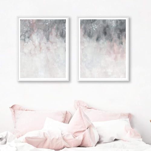 Pintura abstracta gris y blanca JACBON, lienzo de alta definición con pósteres rosa de 20x30 cm