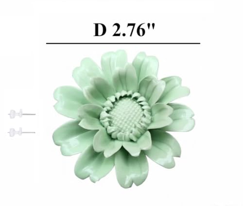 Image of Light Green,Sunflower, 2.76 inch,Ceramic Flower Wall Art Decor, Artificial Flower Wall Sculpture,Handmade Ceramic Flowers for Home,Hallway,Living Room, Kitchen,Bathroom