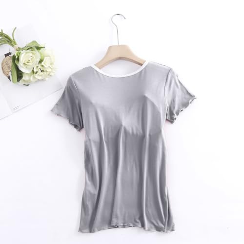 JiXiang Women Pajamas Sets Short Sleeve Built in Bra Shirts Pants 2 Piece PJs Outfits Lightweight Soft Sleepwear Loungewear - image 5