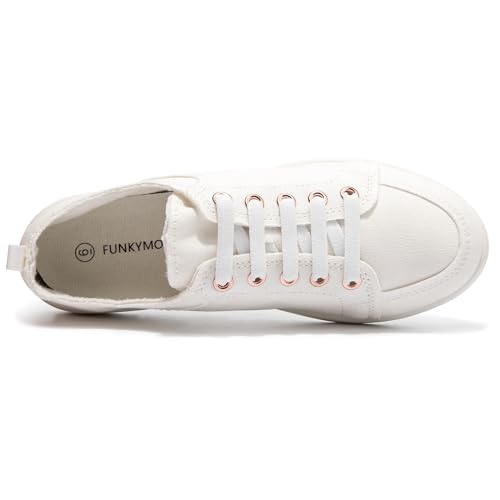 Image of FUNKYMONKEY Slip-On Canvas Sneakers for Women, Comfortable Lightweight Lace-Up Flat Casual Tennis Shoes Breathable Walking Shoes for Everyday Wear