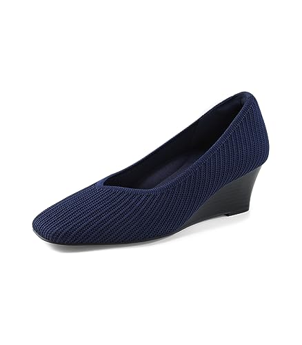 Arromic Wedge Pumps for Women Wide Square Toe Low Wedge Heel Shoes V-Cut Closed Toe Wedges Dress Shoes for Women Work Office Casual Daily Dressy 2 inch