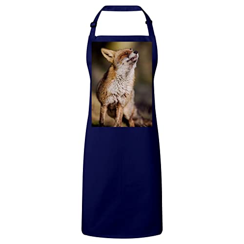 Tablier de cuisine premium navy renard mignon pour adulte amoureux de la nature