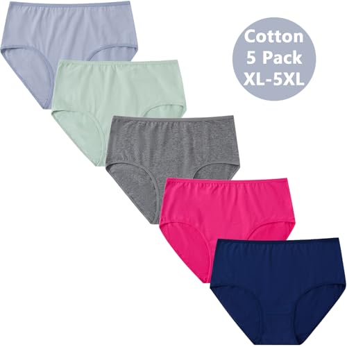 Image of Women's Plus Size Cotton Underwear Panties Ladies Briefs XL-5XL Plus Panties for Women 5-Pack Undies