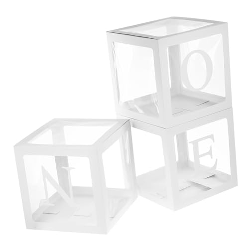 Milisten 1 juego Cajas de Globos para Fiesta de Cumpleaños Cajas Decorativas Blancas con Letras One para Primer Cumpleaños Adorno de Shower para Decoración de Fiestas