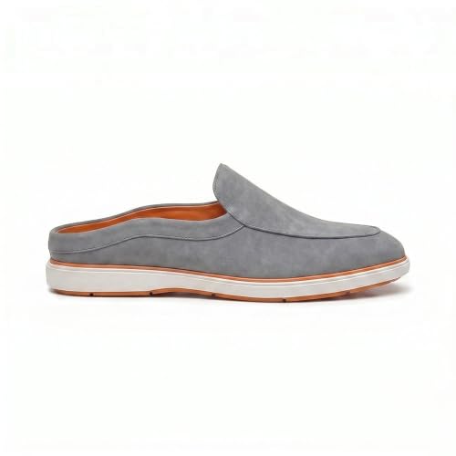 Image of HAYES LONDON Riviera Italian Suede Leather Backless Slip-On Mule Loafers for Men | Casual Summer Walk Half Shoes | Comfortable Open-Back Driving Loafers