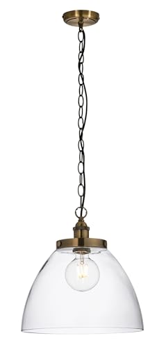 National Lighting Zuri Pendant Light Antique Brass - Clear Glass Pendant Ceiling Light, E27 LED Compatible Vintage Ceiling Fixture - Adjustable Hanging Light for Kitchen Island & Dining Room