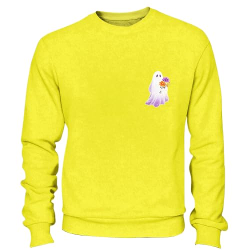 Mens Halloween Ghost Graphic Casual Lightweight Crewneck Sweatshirt Yellow - image 3