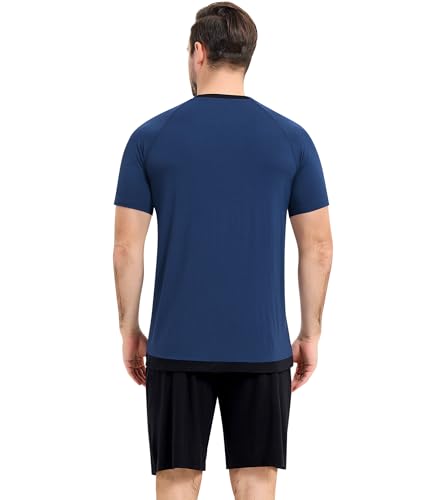 Image of NACHILA Men's Pajama Set, Cooling Bamboo Viscose Short Sleeve Top & Shorts