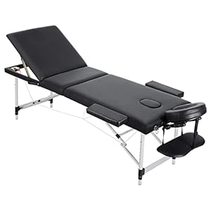 Spa Bed Massagetafel, inklapbaar, 3 delen, aluminium poten, opvouwbaar, draagbaar, met gezichtsgat, draagtas, rugleuning, hoogte instelbaar