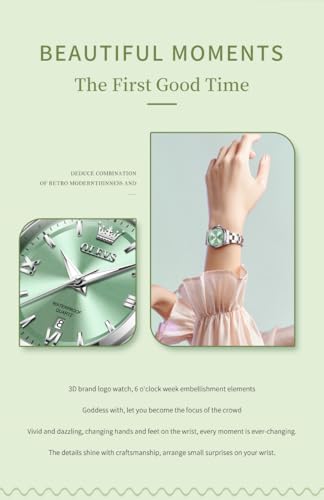 OLEVS Women's Quartz Watch, Cute, Lightweight, Stainless Steel, Waterproof, Luminous, Gift Watch for Women (Blue), green, Bracelet Type