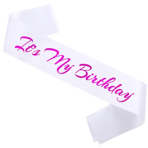 Novaflare It's My Birthday Sash, Hot Pink Letter White Birthday Sash for Women or Girls Bday Party Supplies, Gifts for Bday Party Favors