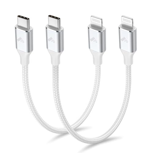 2Pack Short USB C to Lightning Cable 1ft, PD USB C to iPhone Charger Cable MFi Certified, Nylon Braided Short iPhone Charger Cord Fast Charging for iPhone 14 13 12 11 Pro Max XR XS X 8 Plus SE iPad
