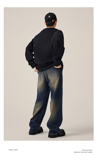 Jeans Pants Trousers Denim Wide Leg Floor Dragging Men's Washed Loose Comfortable4