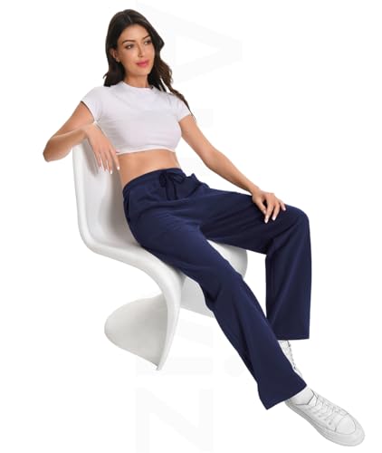 Auriviz High Waisted Sweat Pants Drawstring Womens Sweatpants Slant Side Pockets Straight Leg Pants 29’’ Inseam4