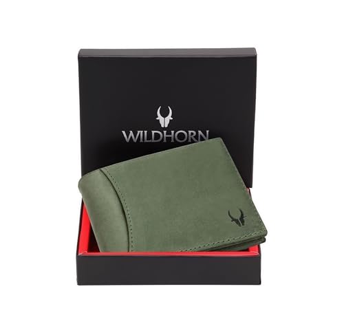 WildHorn RFID Protected Leather Wallets for Men I 9 Card Slots I 2 Currency & 2 Secret Compartments I 1 Zipper & 3 Id Card Windows, Green (Image - 1)