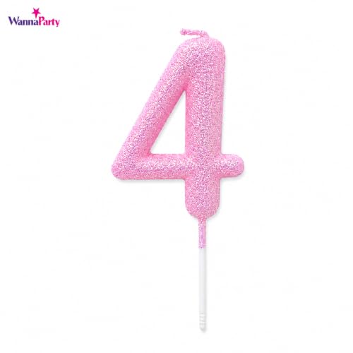 Image of Wanna Party Glitter Designer Pink Number 4 Birthday Candle, Numerical Cake Candle for 4th Birthday, Cake Cutting, Party Decoration & Celebration Supplies - 1PC