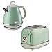 Ariete Vintage 1L Jug Kettle & 2 Slice Toaster Blue Set, 1600 Watts, Cold handle, Steel Walled Kettle, 360° Swivel Base, Auto Shut Off, Auto Eject, Removable Crumb Tray, 6 Brown Levels, Defrost, Green