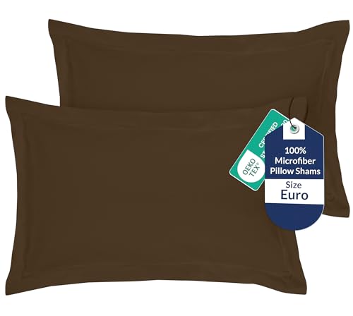 Image of Royale Linens Pillow Shams 2 Pack Euro Size 26x26 Inch - Brushed 1800 Microfiber - Bed Pillow Shams, Wrinkle Resistant Super Soft and Cozy - Back Overlap Closure - Oxford Pillowcase (Euro, Chocolate)