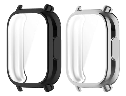 SHEAWA for Redmi Watch5 Active �P�[�X �J�o�[ 2�Z�b�g �ی�P�[�X TPU �\�t�g�J�o�[ �Ռ��z�� �d�C���b�L �A�N�Z�T���[ (�u���b�N+�V���o�[)