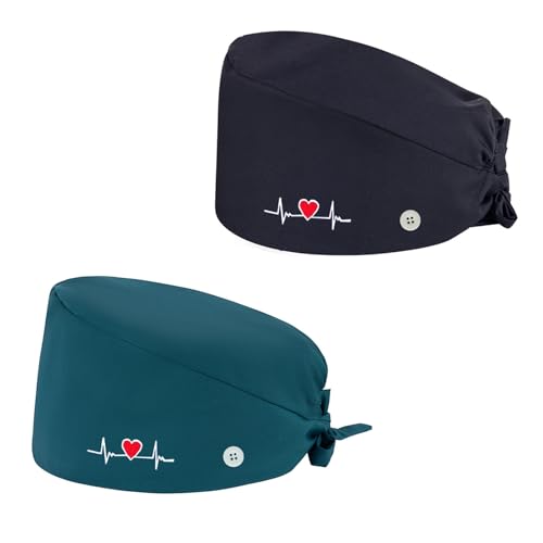 yolzhxe 2 Pezzi Cuffia Chirurgica, Regolabile Unisex Cuffietta Chirurgica, Cuffie Chirurgiche con Bottone e Fascia Sudore, Riutilizzabile Berretto Chirurgico per Infermieri, Medici, Dentisti