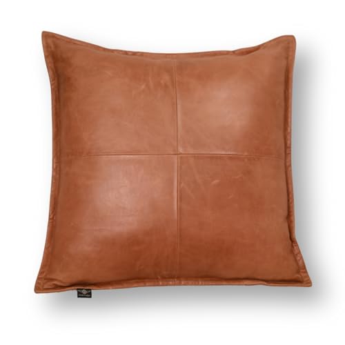 Azrah Traders Lambskin Leather Pillow Cover - Sofa Cushion Case - Decorative Throw Covers for Living Room & Bedroom, 18x18 Inches - Antique Brown Box Pack of 1