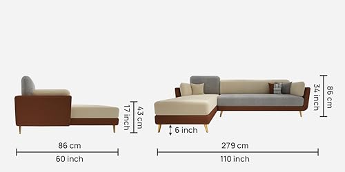 Image of Black Wood Modern Velvet RHS Sectional Sofa (3 + Lounger) with Extra Luxury Comfort for Bedroom, Living Room, Dining Room, Drawing Room, Home Office in Bug Resistant Wood Structure