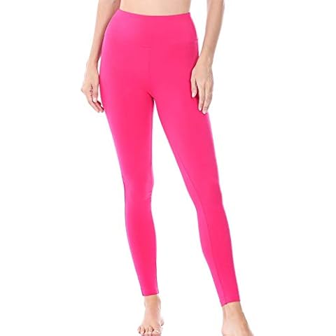 O2 Collection Women High Waist Basic Full Length Daily Soft Leggings (W Cotton Hot Pink, Large) Cover