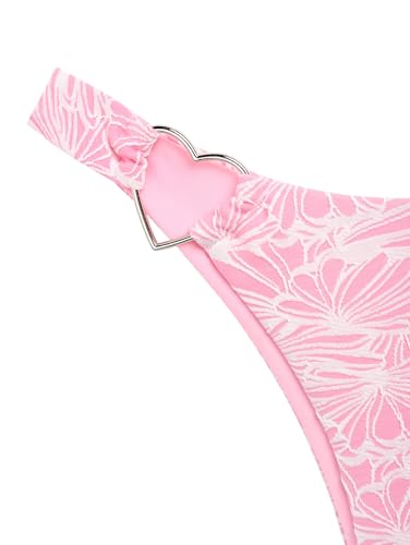 seamoly Floral Terry Cloth Jacquard Heart-Shaped Ring Decor Halter Cheeky Bikini Set4