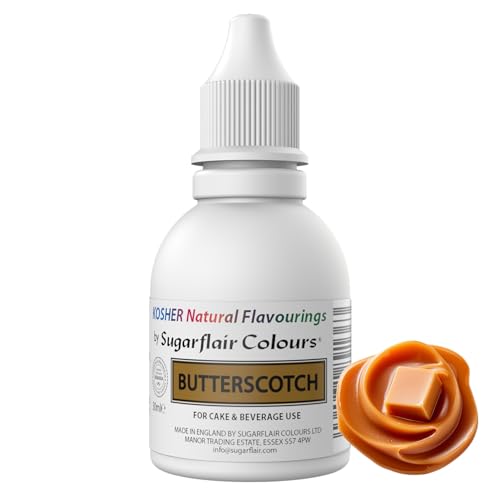 Sugarflair Natürliches Lebensmittelaroma Koscher Butterscotch, Intensives Aromatropfen für Kuchen, Cupcakes, Frostings, Getränken, Eis - 100% Natural Flavour - 30 ml