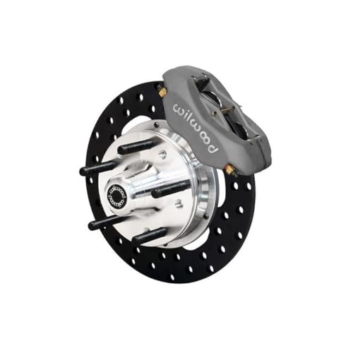 Image of Wilwood Brake System, Forged Dynalite Front Drag, Front, 4 Piston Caliper, 10.750 in Drilled Steel Rotor, Offset, Aluminum, Gray, GM 1964-72, Kit